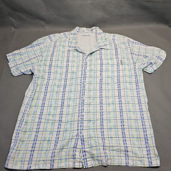 Columbia Mens PFG Vented Fishing Shirt XXL Fish Print‎ Lightweight Blue Green - Picture 1 of 9
